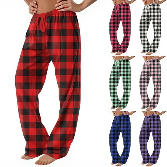 yuCgh Women's Winter Plaid Printed Pants Full Length Long Trousers Sports Pants, Drawstring Waist with Check Design, Casual and Warm for Outdoor Activities,Orange 3XL