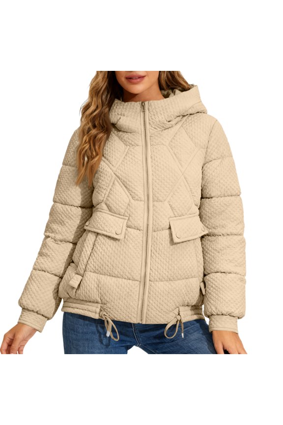 Women's Winter Warm Cotton Jacket Single Breasted Zipper Jacket with Cozy Design for Cold Weather Comfortable and Practical Outerwear,Khaki L
