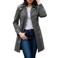 thumbnail image 1 of yuCgh Womens Coat Double-Breasted Long Dressy Windbreaker Overcoat Fall Winter Outerwear with Classic Solid Color Design for Elegant and Warm Look,Gray L, 1 of 4