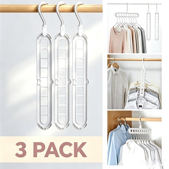 yuHome 3 Pack Magic 9-Hole Hangers Closet Organizer and Wardrobe Storage Space Saving Multifunctional Travel Hanger 360 Rotating Hanger Heavy Duty Plastic Hanger for Coats Wardrobe Organization