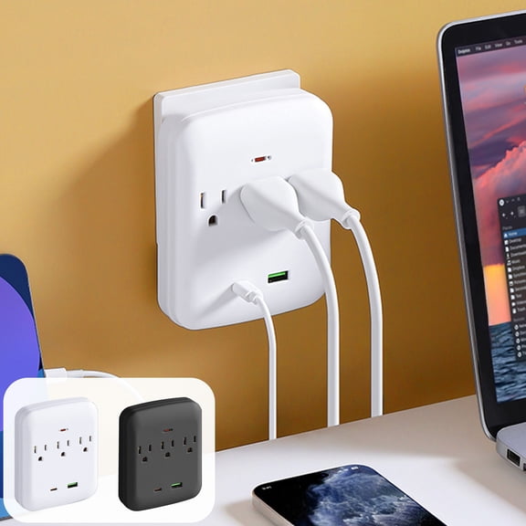 yuHome Multi Socketwall Plug Splitter | 3 Ac Outlets 1 Usb 1 Usb C Charging Ports | 5V 2A Total Output | Wall Mounted Travel Charger| Home Office Dormitory Essential| No Power Cord Needed
