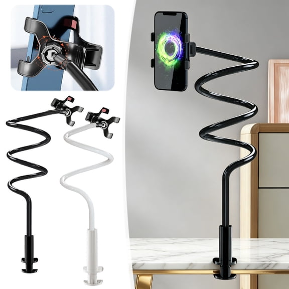 yuHome Phone Tablet Stand Gooseneck | Extendable Flexible Arm | 360 Degree Rotating Clamp | with Soft Silicone Pads | Compatible with 4-11 Inch Devices | Hands Free for Bed Desk Table