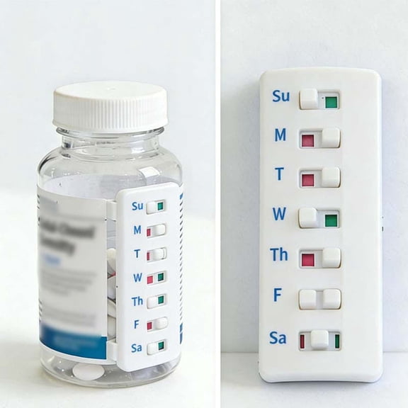 yuHome Reusable Pills Tracker Reminder | Clip On Pills Bottle Tracker | 7 Day Weekly Medication Reminder | Push Button Daily Tracker | Medication Organizer for Seniors