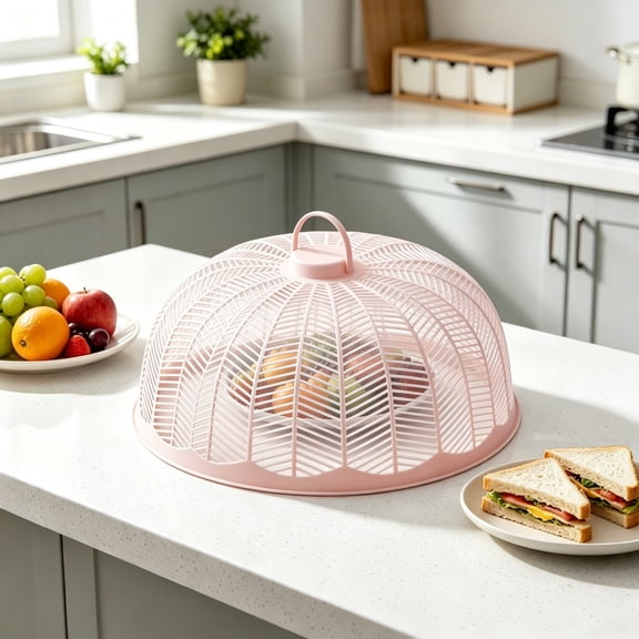 yuHome Round Hollow Food Cover with Handle|Dome Dish Guard for Leftover Fruit Meal Protection|Breathable Kitchen Table Dust Cover for Household Plates Bowls Containers|9.8 Inch Plastic Food Tent