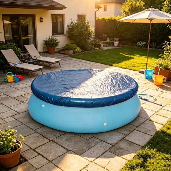 yuHome Round Pool Cover Waterproof Protective Tarp with Drawcord Fasteners Dust Barrier 96 In for Backyard Inflatable Water Tub Weather Protection Storage Sheet