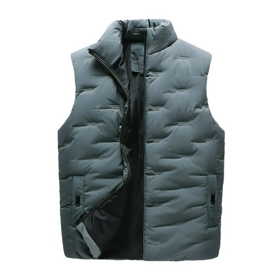 yubnlvae coats for men men's casual padded vest with zipper stand collar vest with pocket jackets for men green