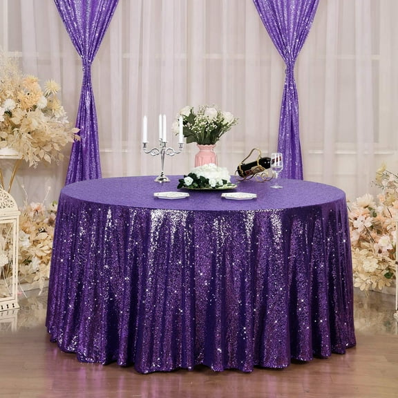 yuboo Purple Sequin Tablecloth,90 inch Round Sparkly Glitter Table Cover for Baby Bridal Shower Bachelorette Party Supplies Wedding Graduation Banquet Table Decoration