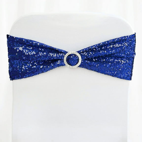 yuboo Royal Blue Sequin Chair Sashes Spandex,Sets of 10 Sequin Stretchy Bows Ties Chair Bands for Wedding Banquet Birthday Graduation Party Chair Decorations