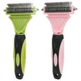 thumbnail image 1 of yueXinCh 2 Pcs Green Pink 2 Sided Undercoat Rake for Dogs & Cats, 1 of 7
