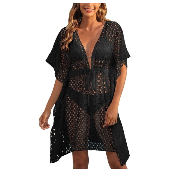 yueewhu Beach Swimsuit for Women Sleeve Coverups Bikini Cover Up Net (Black, S)