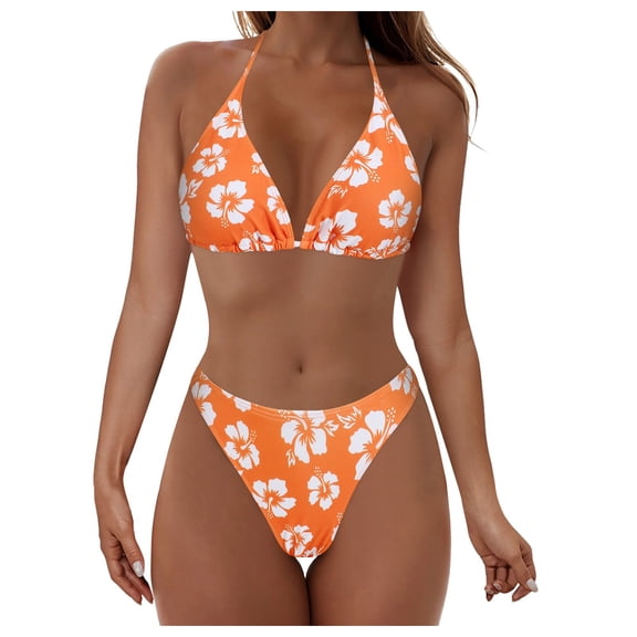 yueewhu Bikini Set for Women Solid V Neck Knot Front Push Up High Leg Thong Two Piece Swimsuit (Yellow, S)