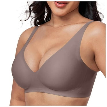 yueewhu Bras for Women Deep V Seamless Wireless Support Lift No Underwire Plunge Bralettes Full Coverage Push Up Bra (Grey, M)
