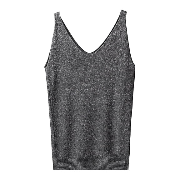 yueewhu Formal Tops for Women Evening V Neck Sleeveless Glitter Tank Stylish Comfy Cute Party Club Western Shirts for Women (Dark Gray, One Size)