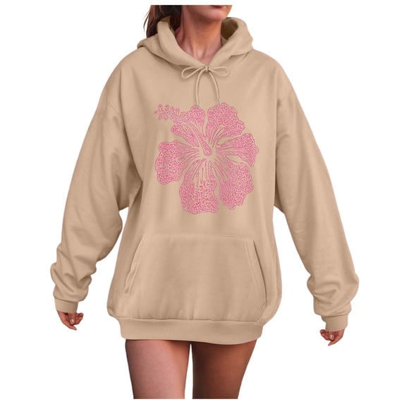 yueewhu Graphic Hoodies Women Y2k Oversized Sweatshirt Long Sleeve Pullover Sweater Cute Hooded Preppy Top Shirts L/L(Khaki, S)