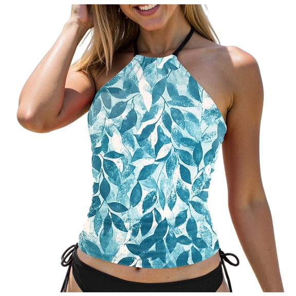 yueewhu High Neck Tankini Tops for Women Halter Flowy Sleeveless Bathing Suits Modest Swimsuit Top No Bottom (Mint Green, L)