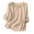 thumbnail image 1 of yueewhu Linen Shirts for Women Summer 2026 Retro Embroidered 3/4 Sleeve Boho Tops Dressy Casual Blouses Teacher Loose Tunics (Beige, XL), 1 of 4