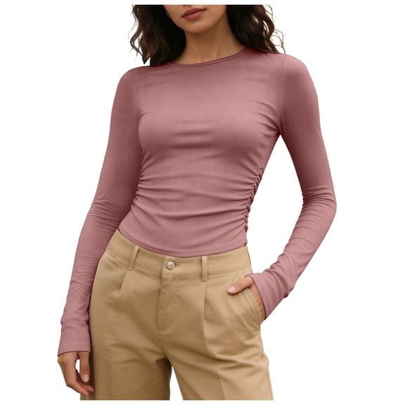 yueewhu Long Sleeve Shirts for women-Underscrub Crew Neck Slim Fit Basic Tops for Teens Workout Going Out Y2K Fall Fashion 2026 (Pink, S)