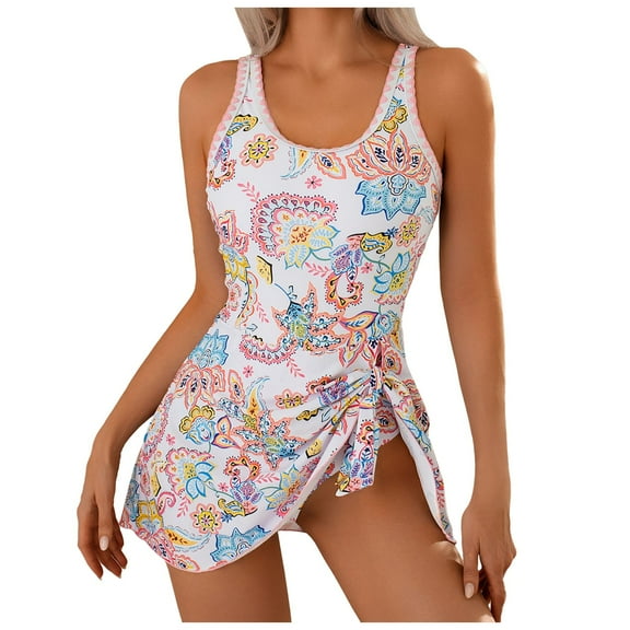 yueewhu One Piece Swimdress Swimsuits for Women Tummy Control Swim Dresses Skirt Bathing Suit (Pink, M)