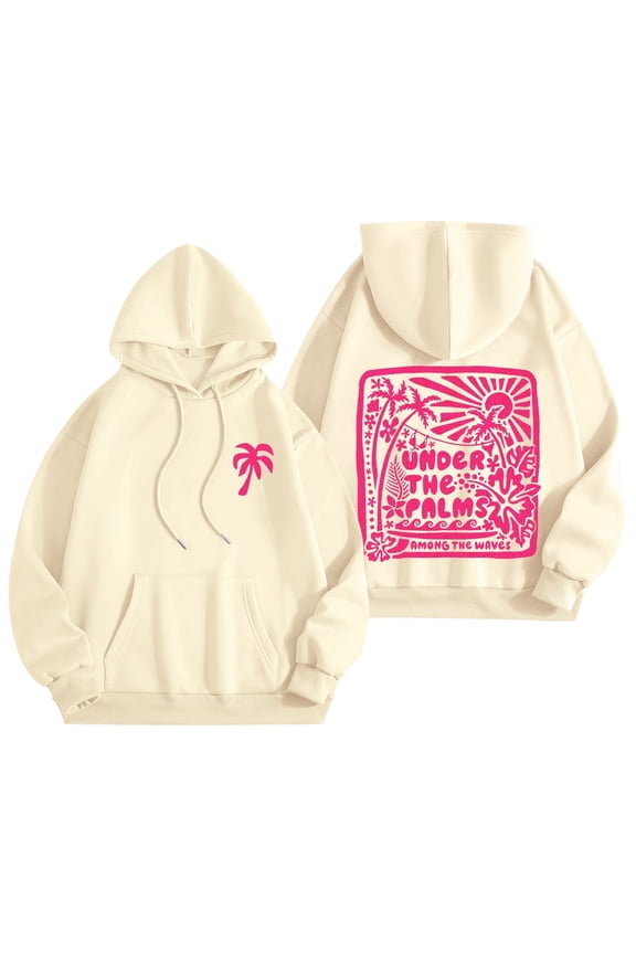 Pink Hoodies for Women 2025 Teen Girls Graphic Hoodie Long Sleeve Cute Preppy Sweatshirts Y2K Tops with Pockets (Beige, XXL)