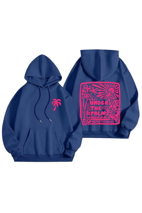 Pink Hoodies for Women 2025 Teen Girls Graphic Hoodie Long Sleeve Cute Preppy Sweatshirts Y2K Tops with Pockets (Navy, XL)