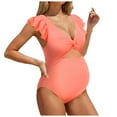 thumbnail image 1 of yueewhu Ruffle Ribbed Maternity Swimsuit One Piece High Waisted Pregnancy Bathing Suits Push Up Swimwear (Orange, L), 1 of 9