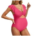 thumbnail image 1 of yueewhu Ruffle Ribbed Maternity Swimsuit One Piece High Waisted Pregnancy Bathing Suits Push Up Swimwear (Pink, XL), 1 of 7