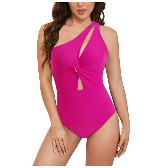 yueewhu Sexy Cut Out One Piece Swimsuit Twist Front One Shoulder Swimsuits Women Monokini Bathing Suit Vacation Outfits (Red-1, L)