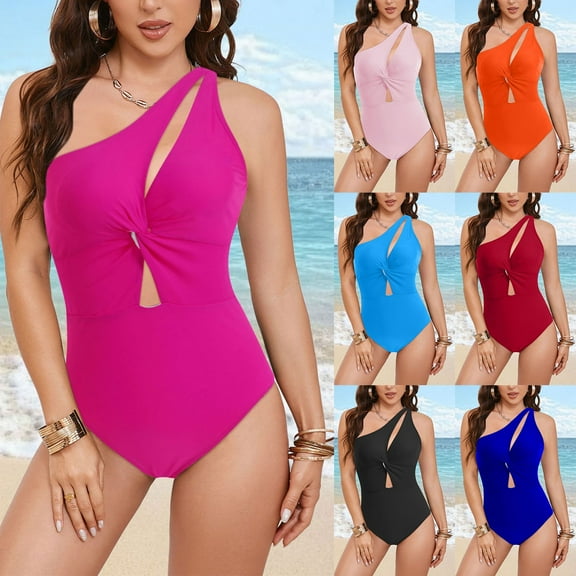 yueewhu Sexy Cut Out One Piece Swimsuit Twist Front One Shoulder Swimsuits Women Monokini Bathing Suit Vacation Outfits (Red-1, XL)