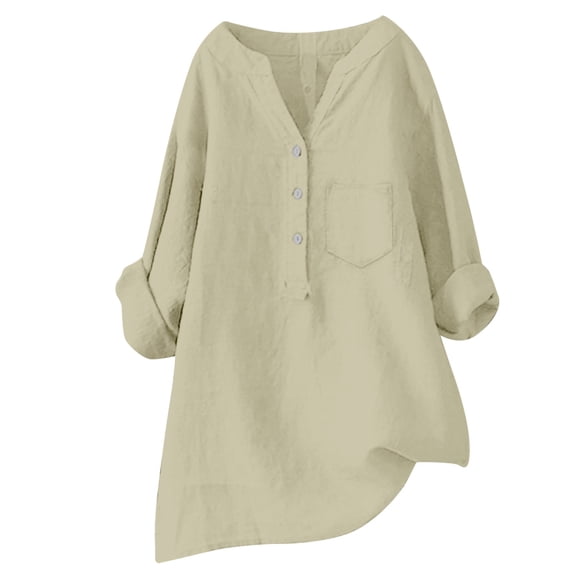 yueewhu Shirt for Women Breathable Tops Loose Crewneck Button Down Daily Oversized t Shirts Summer Casual Dressy Blouse (Beige, 5XL)