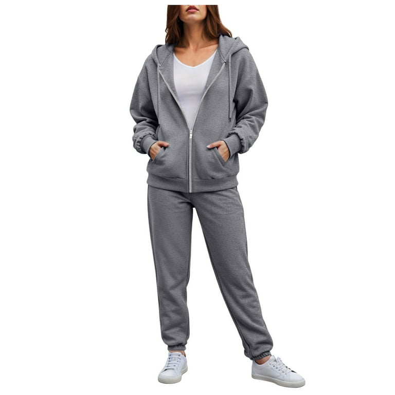 yueewhu Sweatsuits Women Piece Outfit Drawstring Zip Up Hoodie