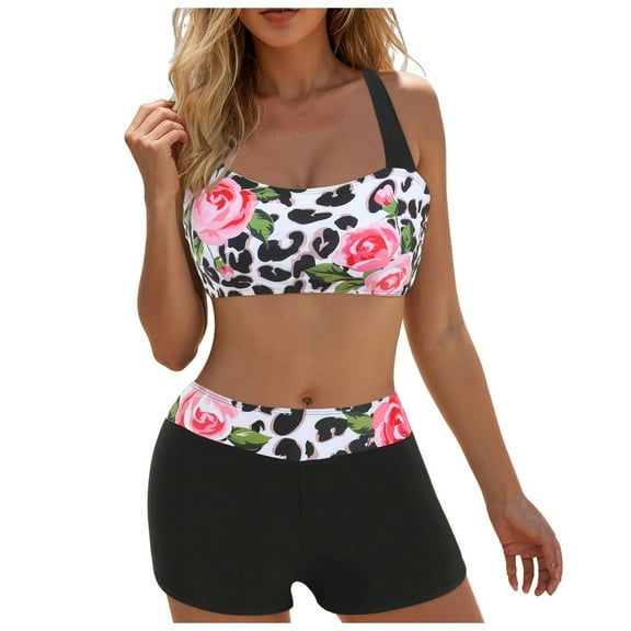 yueewhu Tankini Swimsuits for Women Vintage Printed Tummy Control Bathing Suit Boyshorts Two Peice Modest Swimwear (Multicolour, XXL)