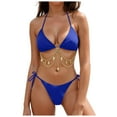 thumbnail image 1 of yueewhu Triangle Bikini Set for Women Rave Outfits Body Chain Halter Top String Strap Bottom Sexy Bathing Swimsuits (Blue, L), 1 of 8