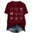 thumbnail image 1 of yueewhu Valentines Shirt for Women Romantic Love Heart Bow T-Shirts Valentine Day Lover Tee Tops (Wine, M), 1 of 6