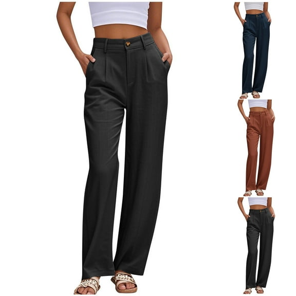 yueewhu Wide Leg Dress Pants Women's High Waisted Dressy Trousers (Black, L)