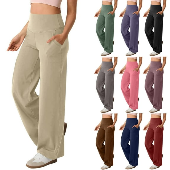 yueewhu Wide Leg Pants for Women Loose Yoga Pants with Pockets Petite/Regular/Tall Stretch Casual Lounge Pants (Black, L)