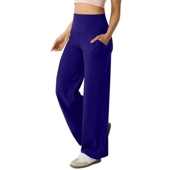 yueewhu Wide Leg Pants for Women Loose Yoga Pants with Pockets Petite/Regular/Tall Stretch Casual Lounge Pants (Navy, L)