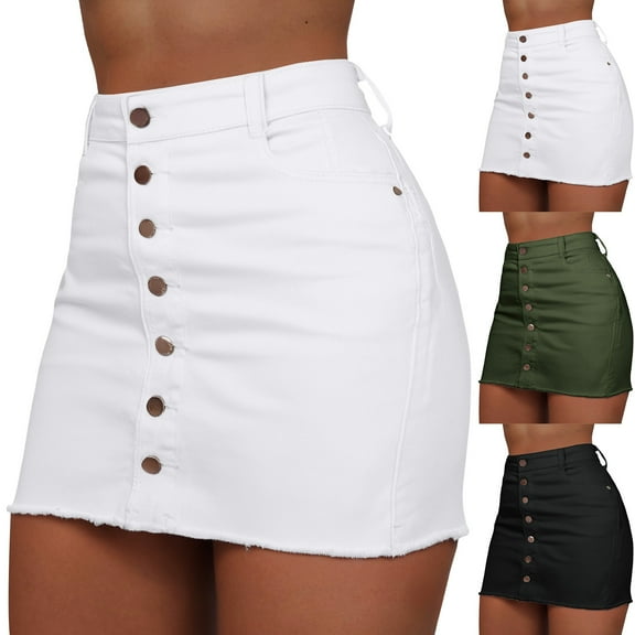 yueewhu Women Casual Skinny Skirt Pencil Denim Short Dress Single-Breasted Button Mini Skirts (Army Green, L)