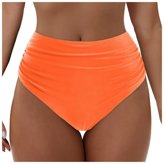 yueewhu Women High Waisted Bikini Bottom Retro Ruched Swim Bottom Shirred Tankinis Brief (Orange, S)