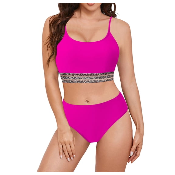 yueewhu Women High Waisted Bikini Sets Color Block Swimsuits 2 Piece Bathing Suits Tummy Control Sporty Teens (Hot Pink, M)