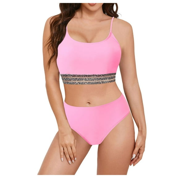 yueewhu Women High Waisted Bikini Sets Color Block Swimsuits 2 Piece Bathing Suits Tummy Control Sporty Teens (Light Pink, XL)
