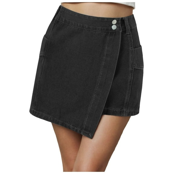 yueewhu Women High Waisted Wrap Denim Shorts Casual Y2k Denim Cargo Jeasn Skort Cross Over Waist Asymmetrical Mini Shorts (Grey, XL)