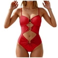 thumbnail image 1 of yueewhu Women One Piece Swimsuit Ring Linked Swim Bathing Suit Sexy Cut Out Monokini Swimwear (Red, XL), 1 of 8