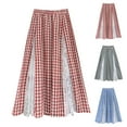 thumbnail image 1 of yueewhu Women Plaid Skirt Blue and White Elastic Waist Elegant Long Dress Lace Maxi Flared Skirt (Black, One Size), 1 of 5