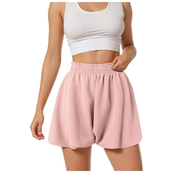 yueewhu Women Shorts Elastic Waist Wide Leg Flowy Baggy Boxer Shorts Summer Vacation Boho Casual Outfits 2026 (Pink, M)