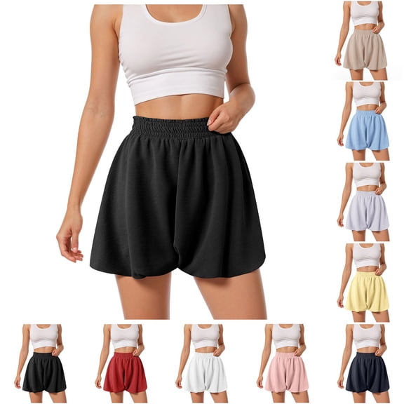 yueewhu Women Shorts Elastic Waist Wide Leg Flowy Baggy Boxer Shorts Summer Vacation Boho Casual Outfits 2026 (Purple, L)