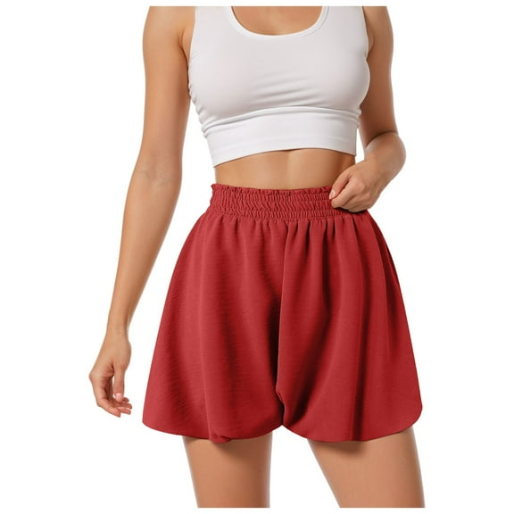 yueewhu Women Shorts Elastic Waist Wide Leg Flowy Baggy Boxer Shorts Summer Vacation Boho Casual Outfits 2026 (Red, M)