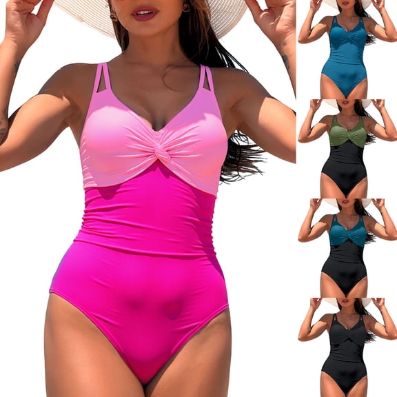 yueewhu Women Tummy Control One Piece Swimsuit - Push Up Bathing Suit Full Coverage Slimming Swimwear (Hot Pink, XXL)
