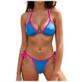thumbnail image 1 of yueewhu Women Two Piece Swimsuit Color Block Swimwear Halter String Triangle Bikini Sets (Sky Blue, M), 1 of 9