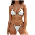 thumbnail image 1 of yueewhu Women Two Piece Swimsuit Color Block Swimwear Halter String Triangle Bikini Sets (White, XL), 1 of 9