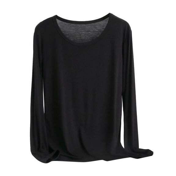 yueewhu Women's Basic Long Sleeve T Shirts Crewneck Slim Fit Spandex Tops Plain Layer Underscrub Tees (Black, XL)